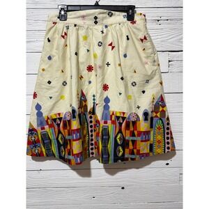 ModCloth It's A Small World Skirt Women L Cream Multicolor Excellent  Retro